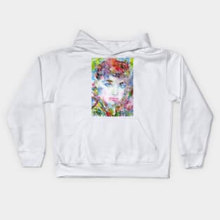 AUDREY HEPBURN watercolor portrait .7 Kids Hoodie